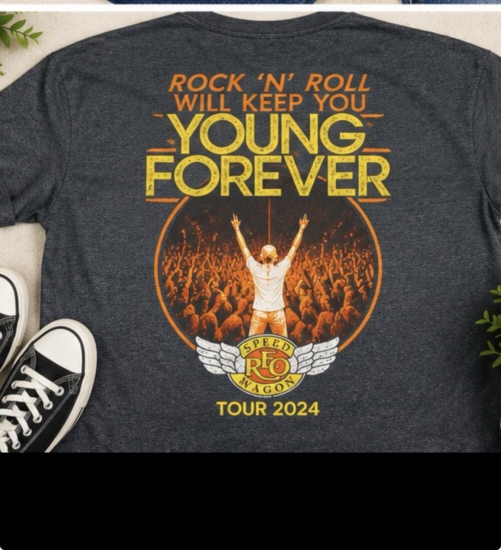REO Speedwagon Tour 2024 Rock N Roll Will Keep You Young Forever Tee XL